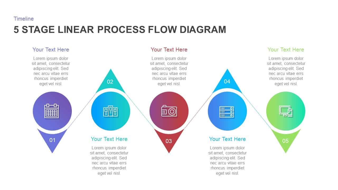 5 Stage Linear Process Flow Diagram Template for PowerPoint and Keynote