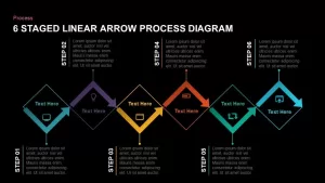 6 staged linear arrow process diagram powerpoint template and keynote slide