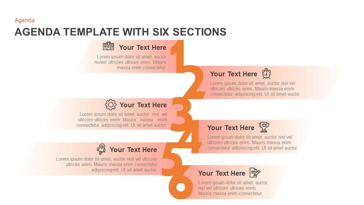 agenda template with six sections powerpoint and keynote slide