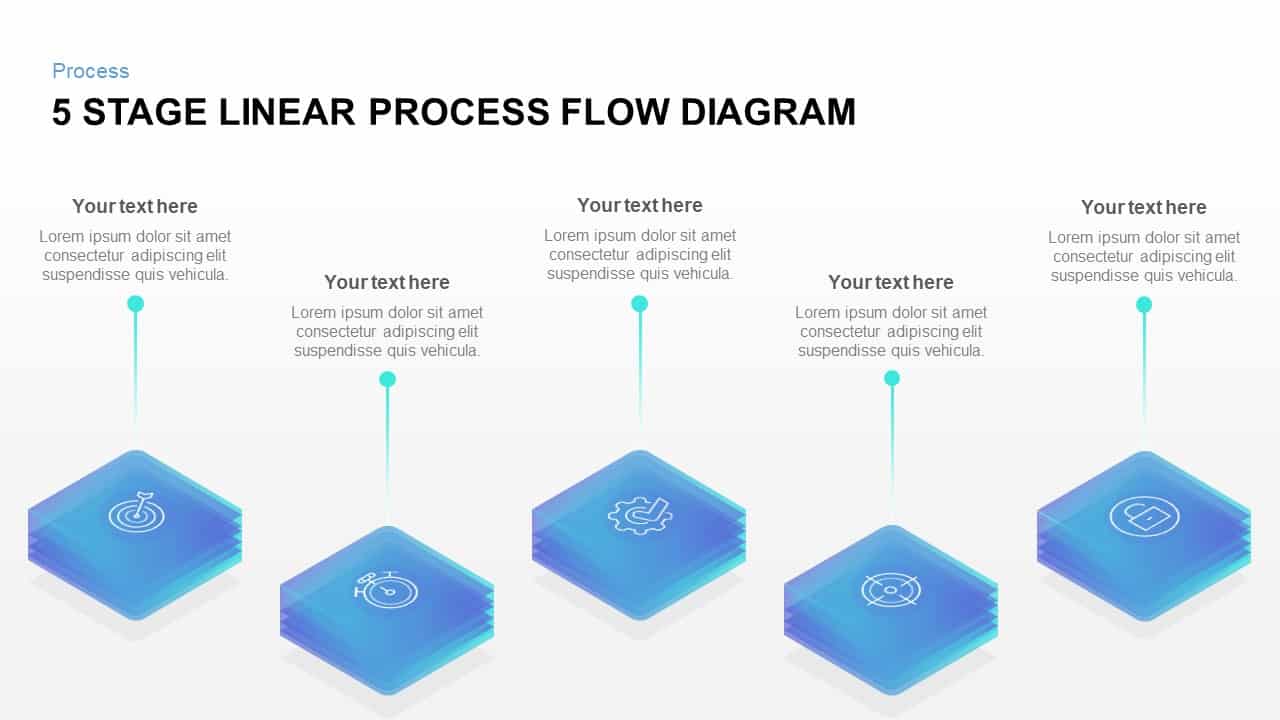 5 stage linear process flow diagram PowerPoint template