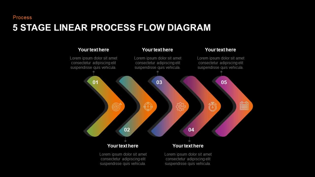 5 Step Linear Process Flow Diagram For Business Presentation 9565