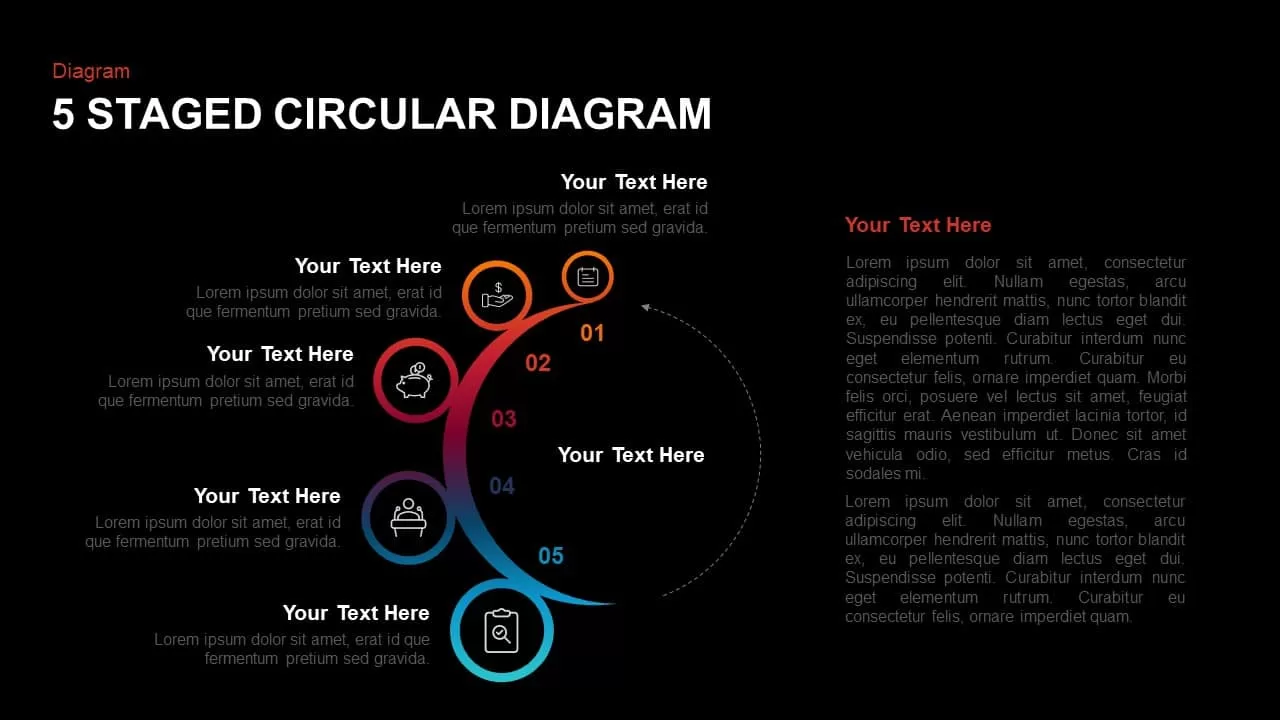 5 steps circular diagram template for PowerPoint