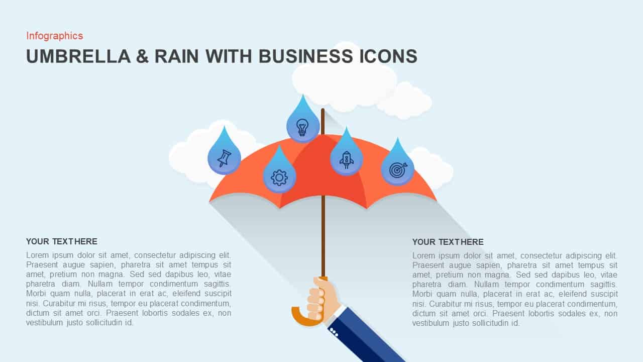 Umbrella PowerPoint Template with Raindrops