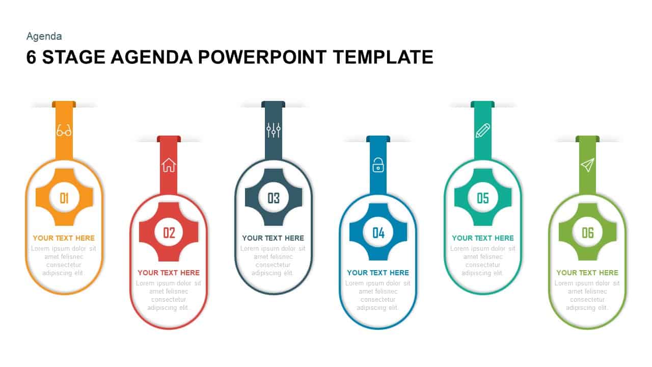 6 stage agenda PowerPoint template