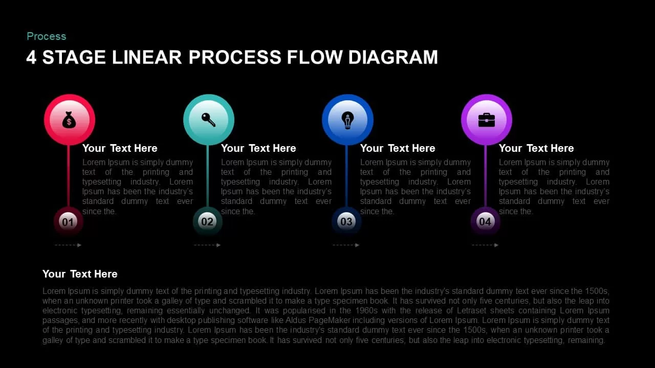 4 Stage Linear Process Flow PowerPoint Template