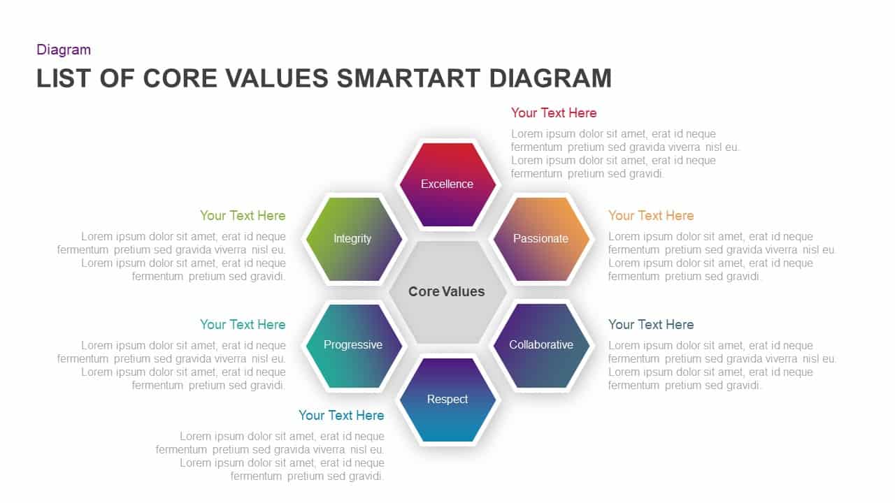 list-of-core-values-smartart-diagram-ppt-template