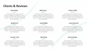 Investment Pitch Deck Clients and Reviews Template