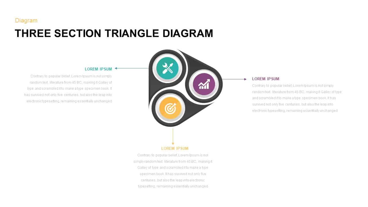 3 Section Triangle Diagram Template for PowerPoint