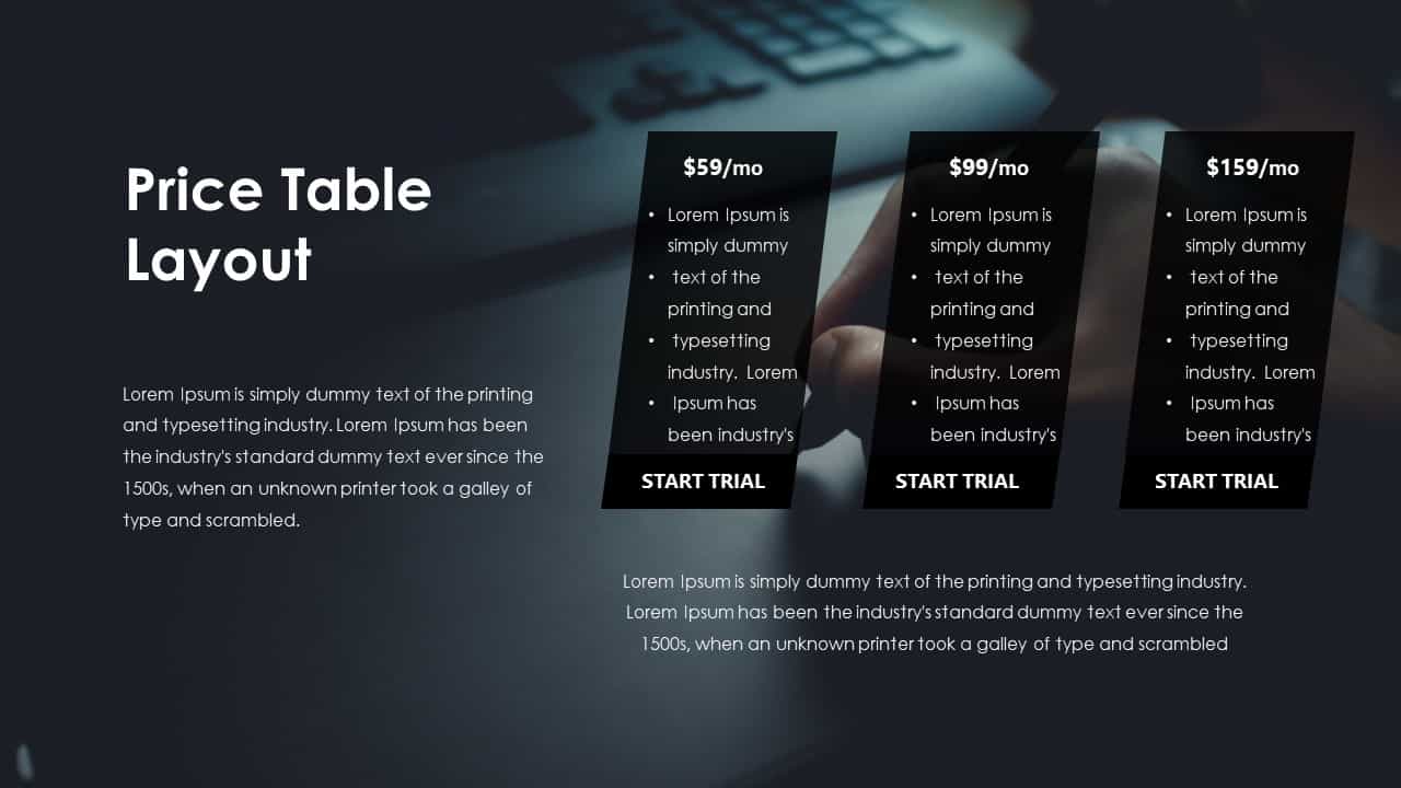 Business PowerPoint Presentation Template price table layout