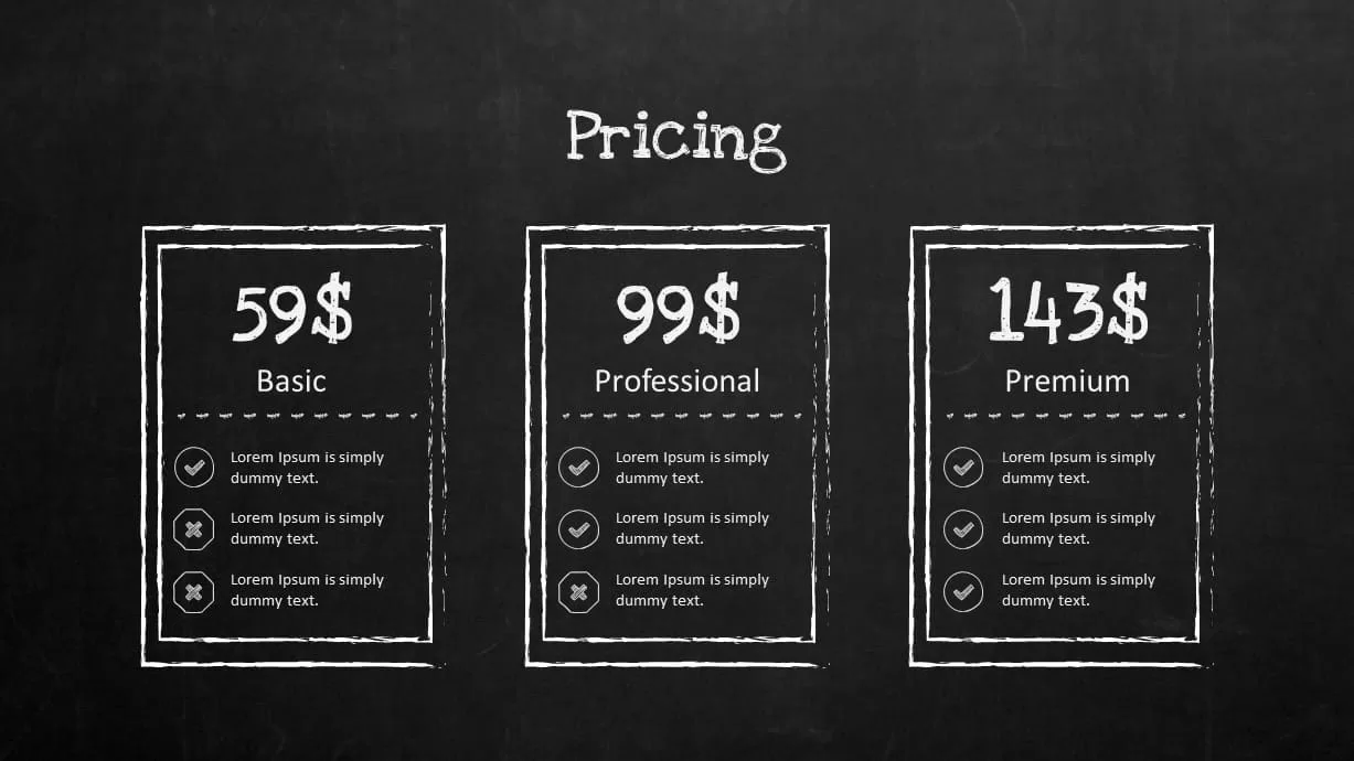 Blackboard Company Profile Pricing Table PowerPoint Template