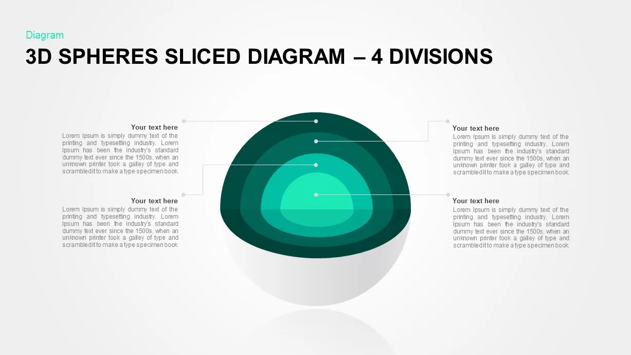 3D Sphere Sliced Diagram 4 Divisions for PowerPoint