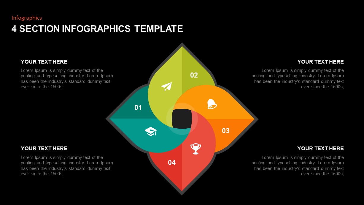 Mang đậm phong cách Infographic, mẫu PowerPoint 4 phần này sẽ giúp cho bạn tạo nên những slide trình bày ấn tượng và thu hút người xem một cách chuyên nghiệp. Hãy xem ngay và trải nghiệm.