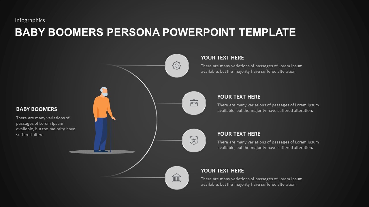 Generations Comparison Baby Boomers PPT Template Black