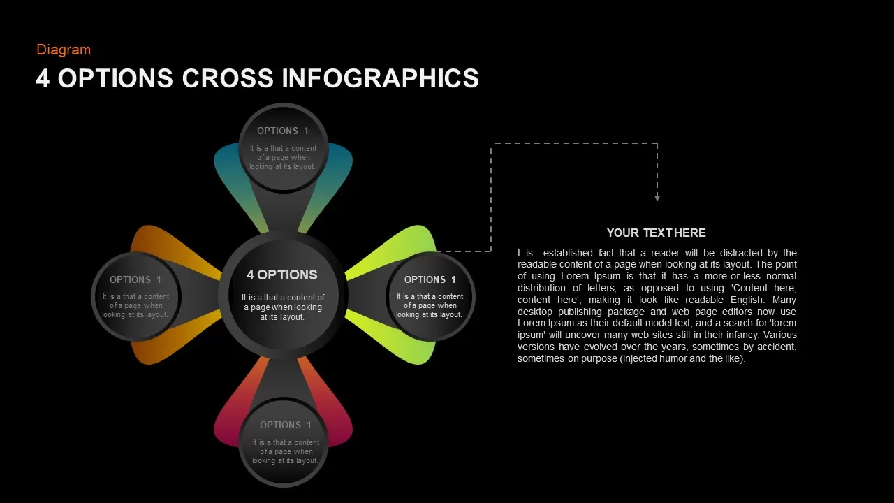 4 option cross infographic PowerPoint template