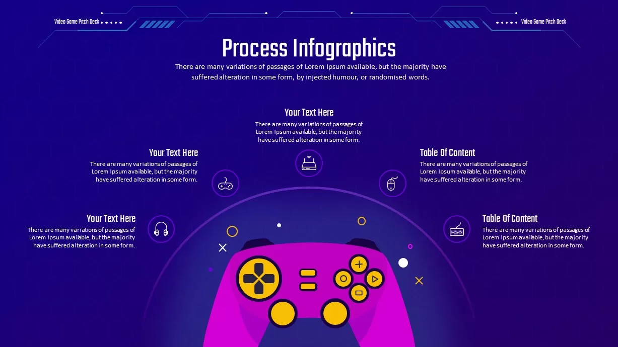 Video Game Pitch Deck process infographics slide