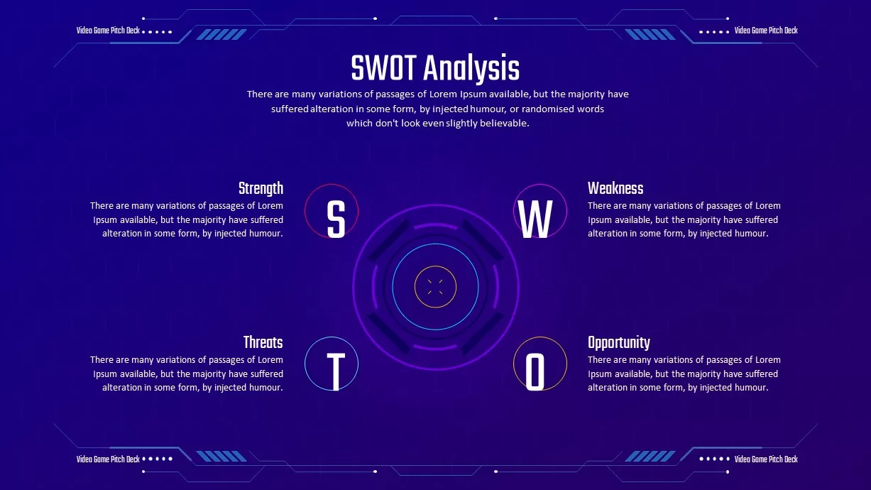 Video Game Pitch Deck table swot analysis slide
