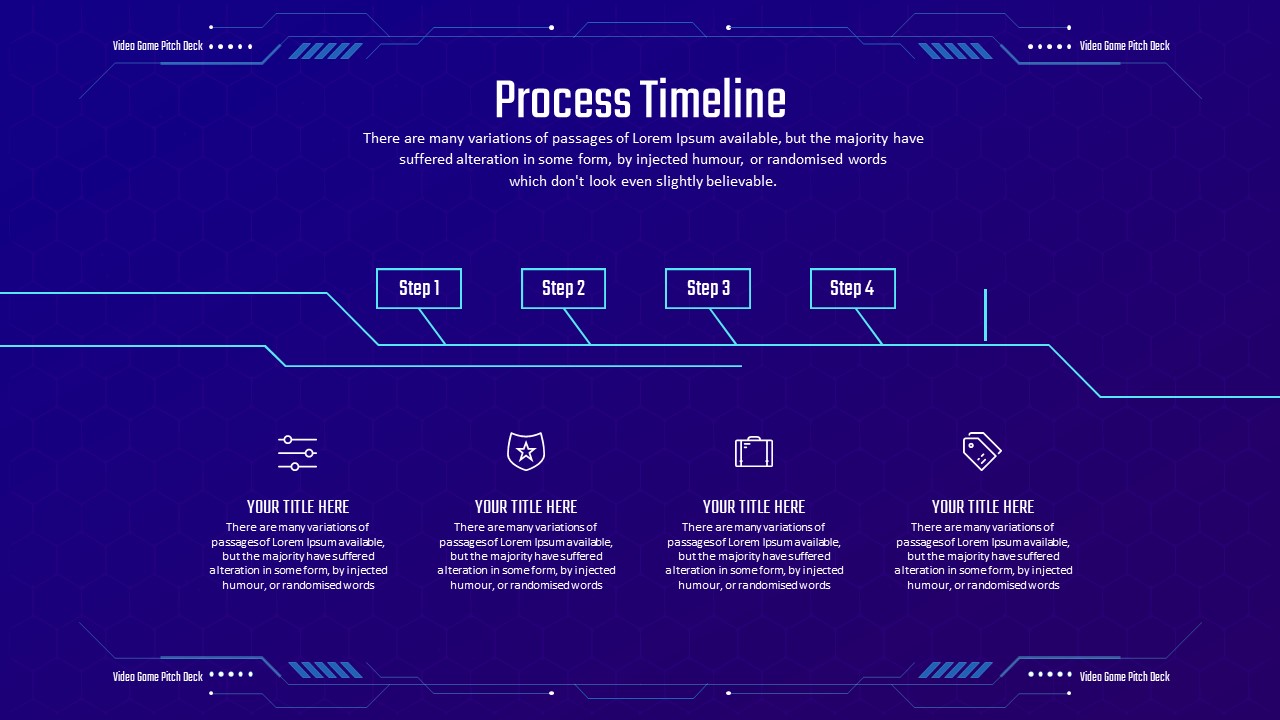 Video Game Pitch Deck PowerPoint Template Process Timeline Slide