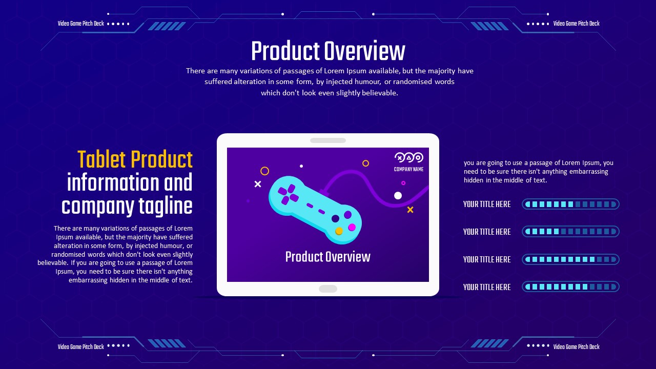 Video Game Pitch Deck PowerPoint Template Product Overview Slide