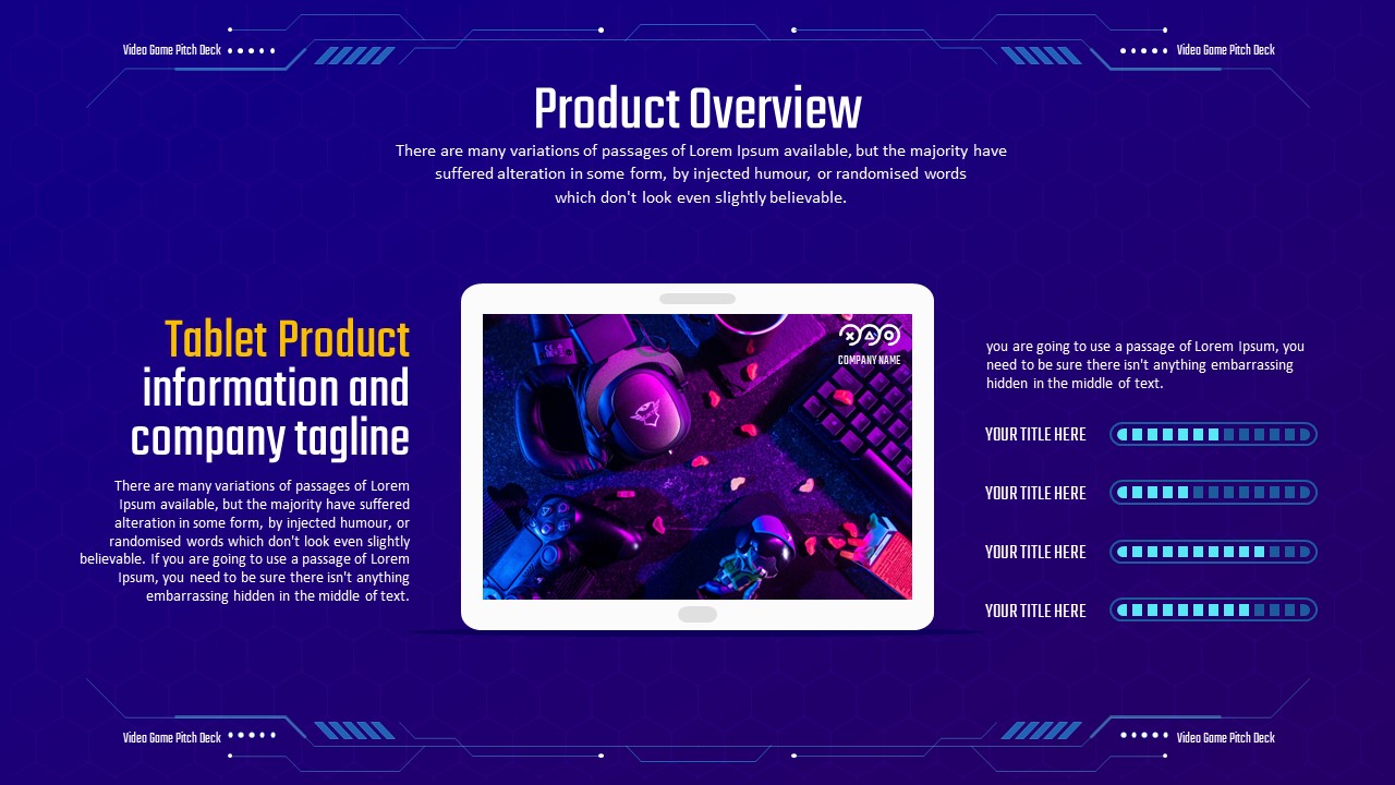 Video Game Pitch Deck PowerPoint Template Product Overview Slides