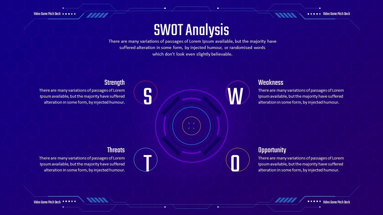 Video Game Pitch Deck PowerPoint Template SWOT Analysis Slide