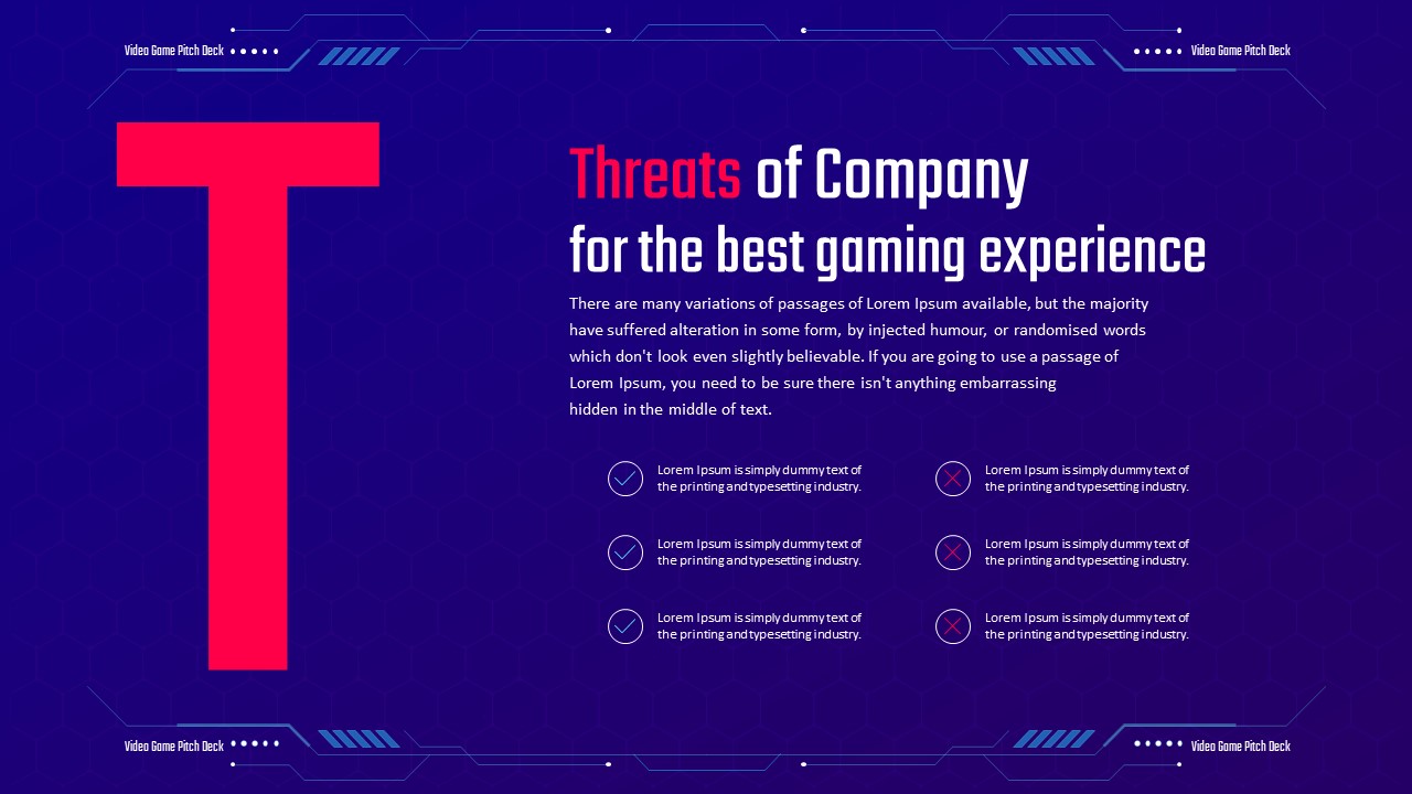Video Game Pitch Deck PowerPoint Template SWOT Threats Slide