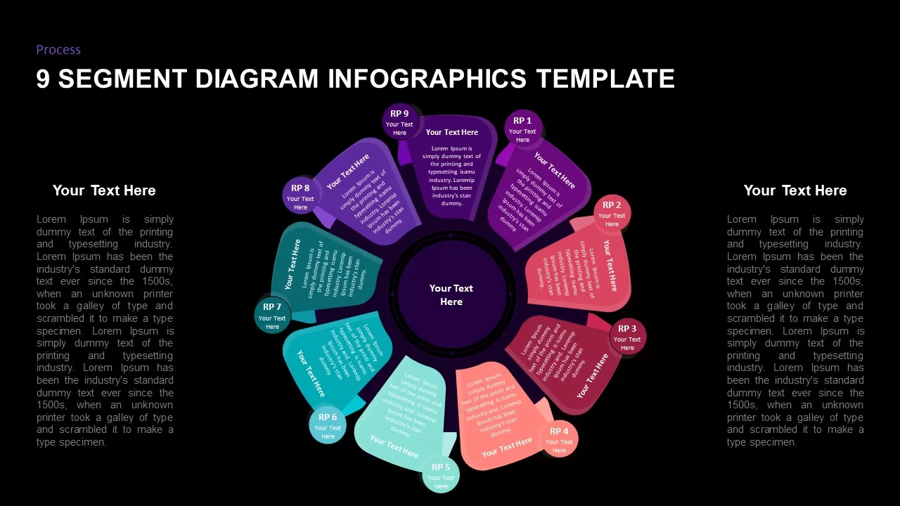 9 stage circular diagram infographics template dark