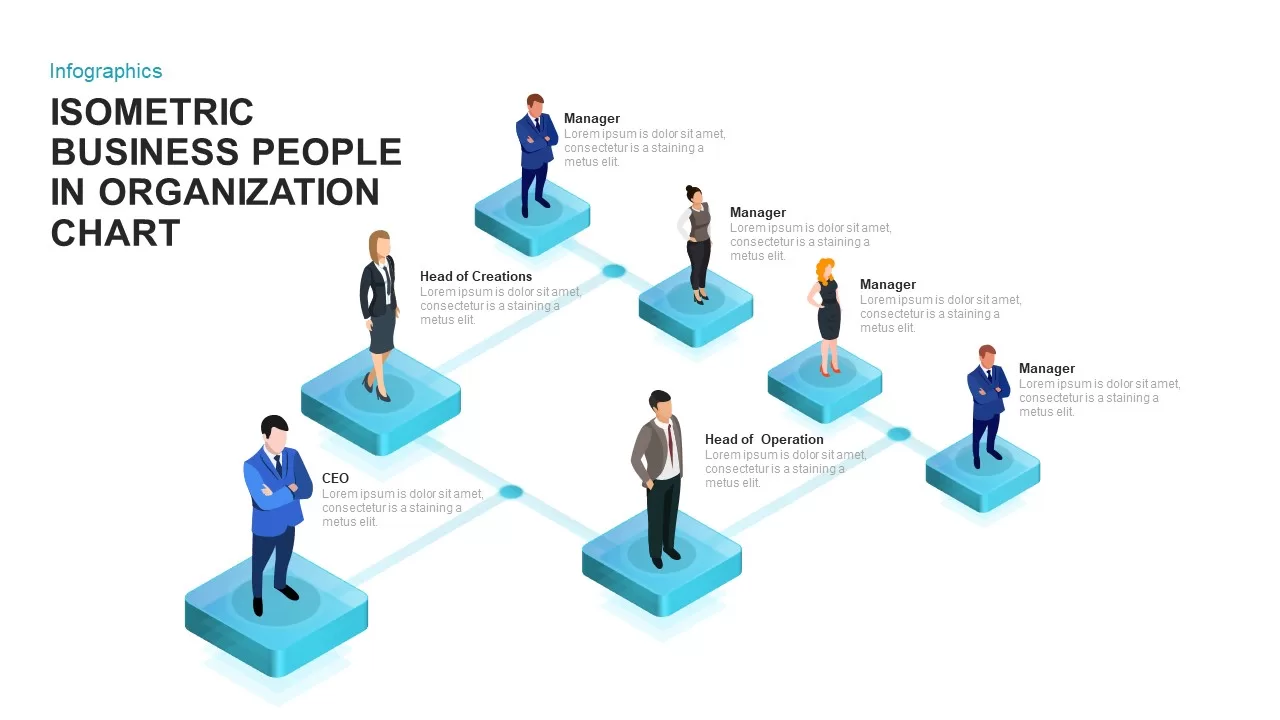 isometric business people in organizational chart