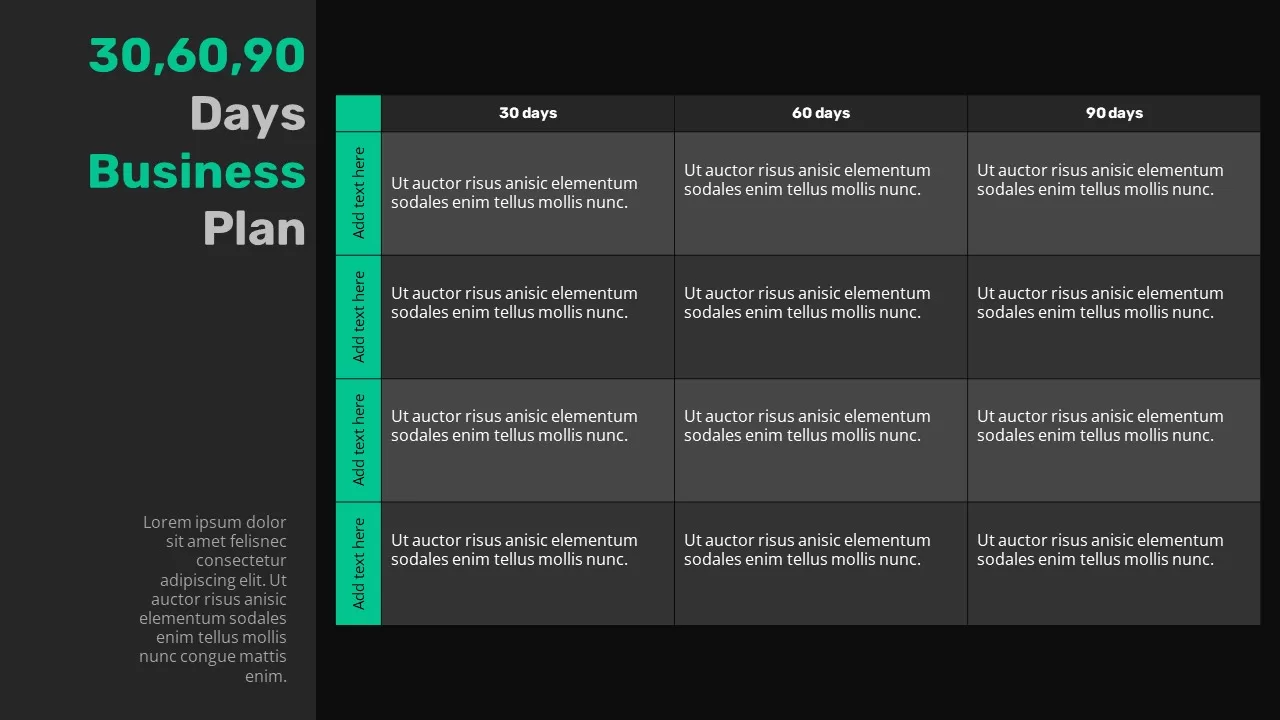 30 60 90 Days Business Plan Template Dark