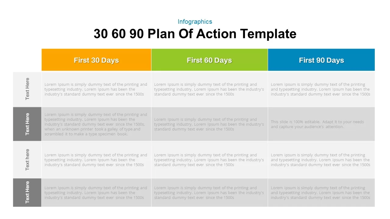 30 60 90 Plan Of Action PowerPoint Template