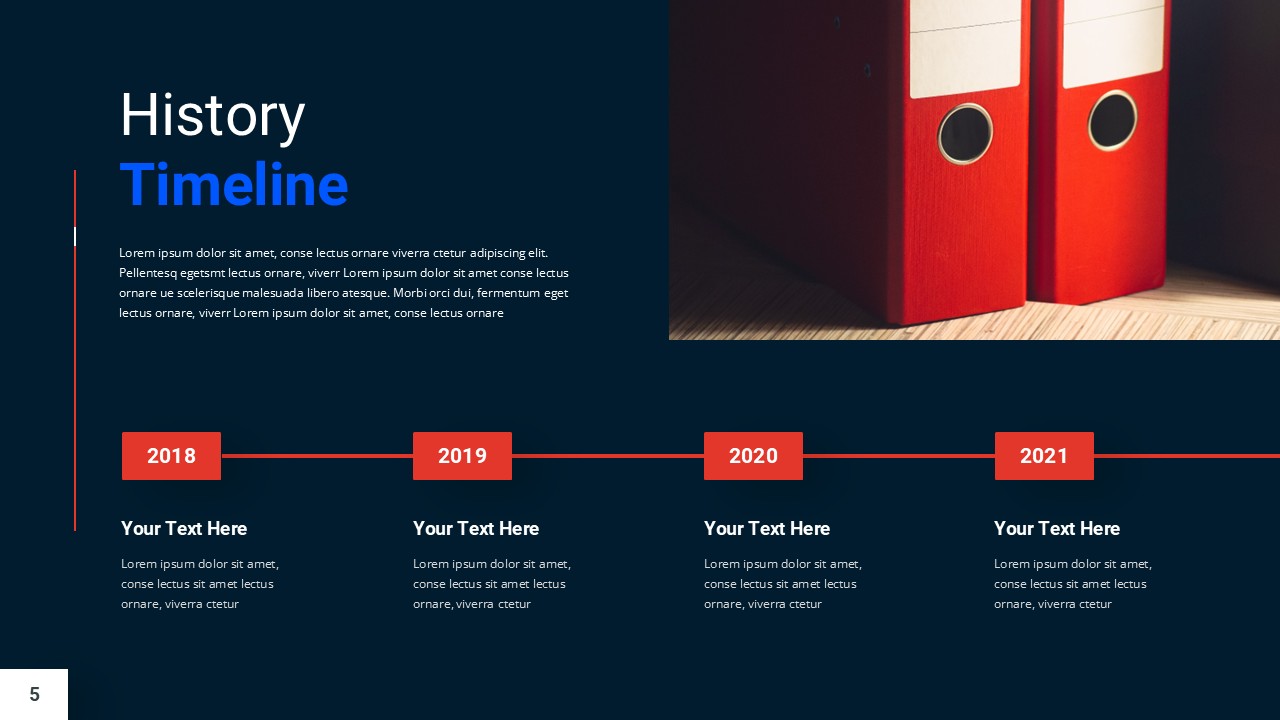 Blue and Red PowerPoint Presentation Template history timeline slide