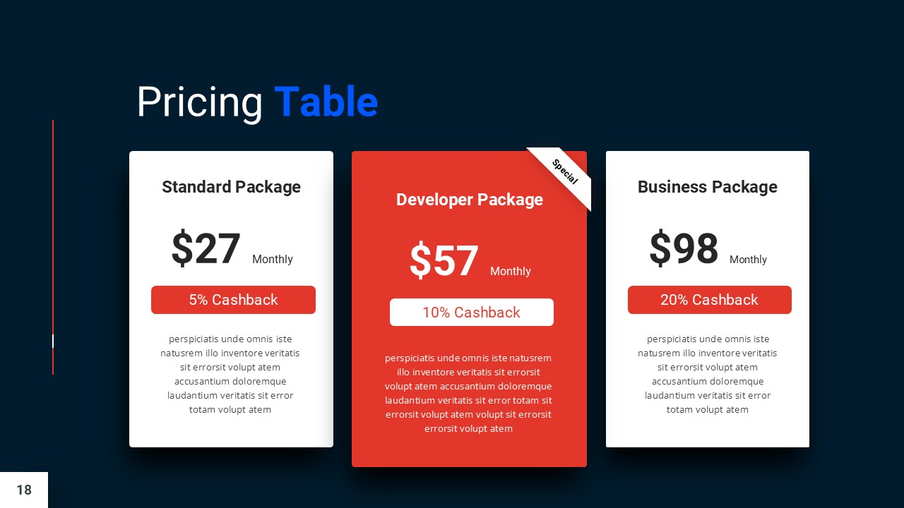 Blue and Red PowerPoint Presentation Template pricing slide