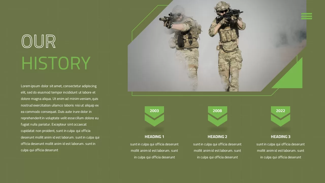 army-green-company-history-template