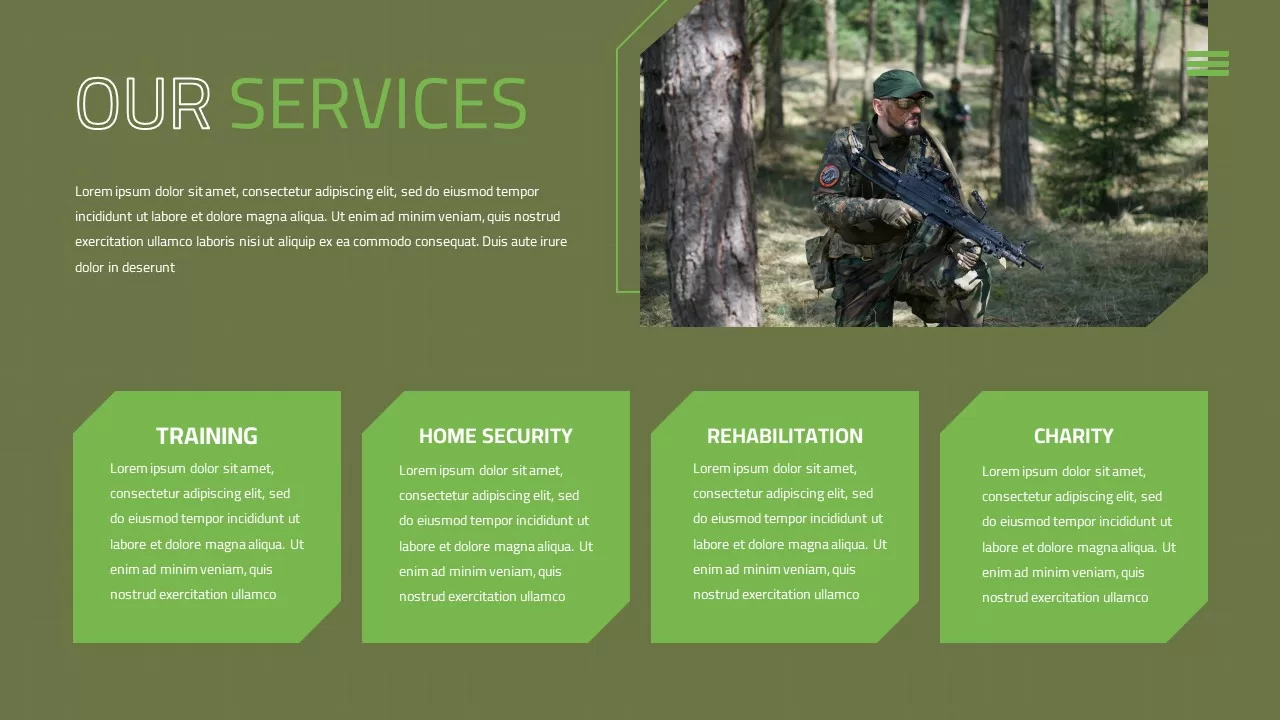 army PowerPoint template our services