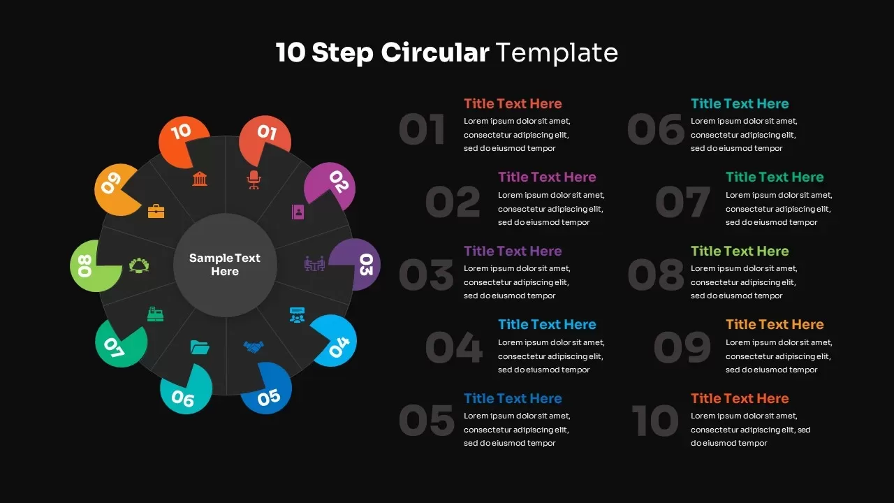 10 Step Circular Template for PowerPoint Dark