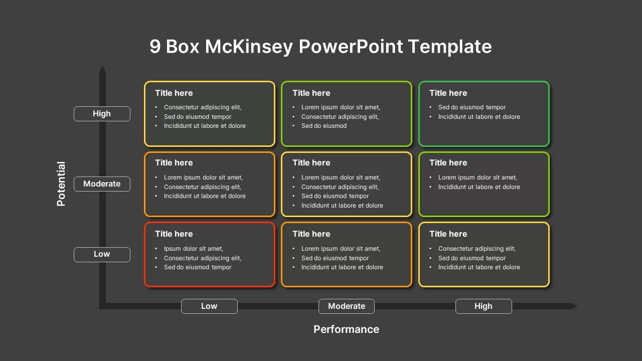 9 Box McKinsey PowerPoint Template Dark