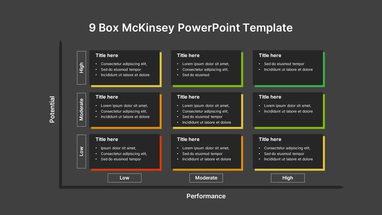 9 Box McKinsey Template for PowerPoint Dark