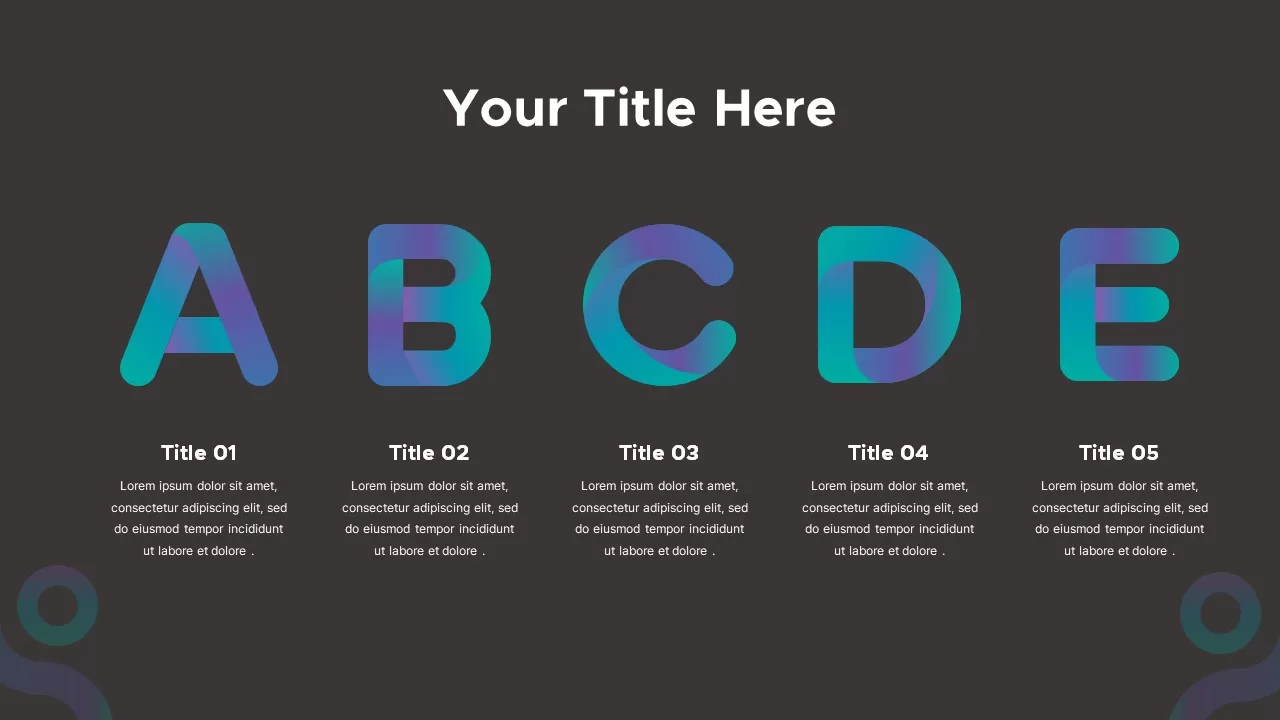 ABCDE alphabet presentation template dark