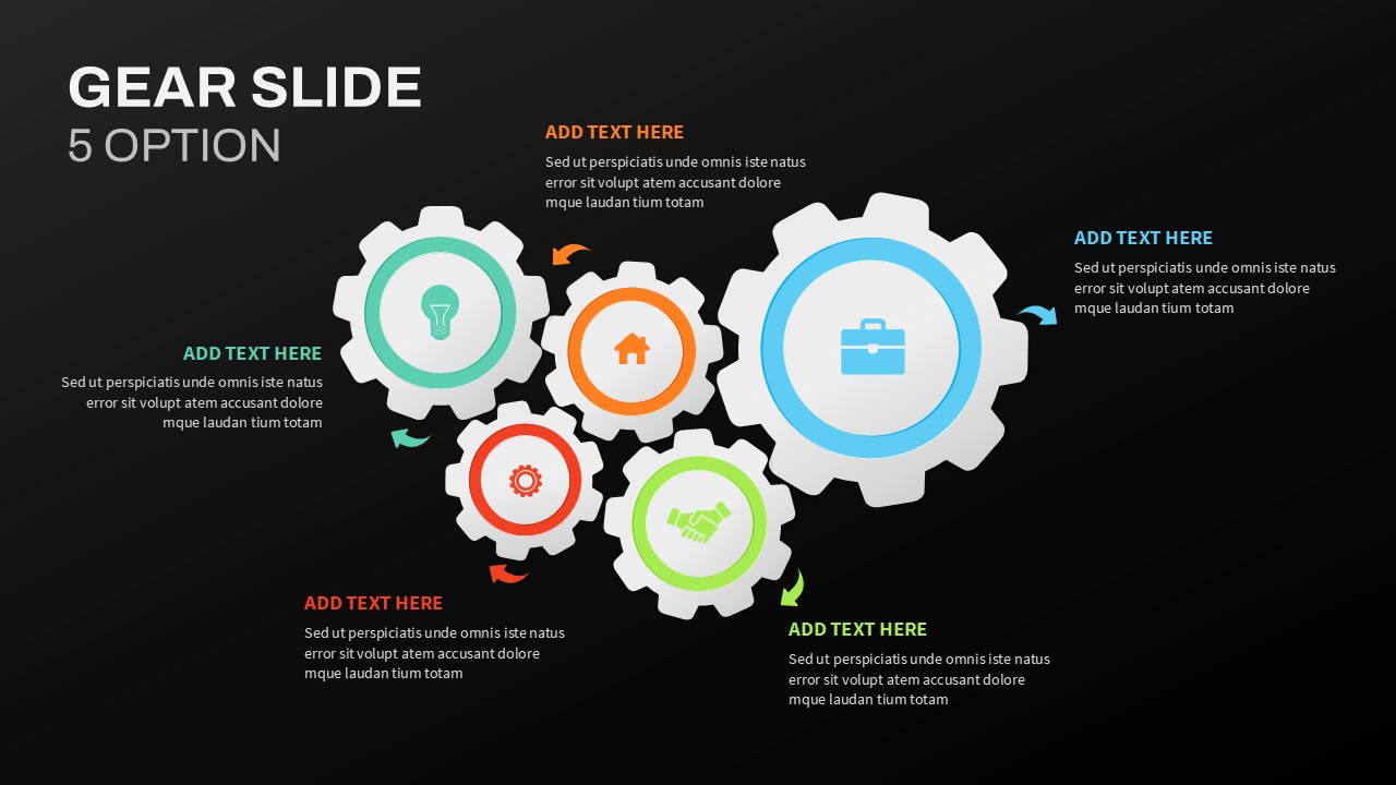 5 Option Gear Slide For PowerPoint ppt