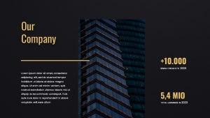 Black and Gold PPT Presentation Our Company Slide