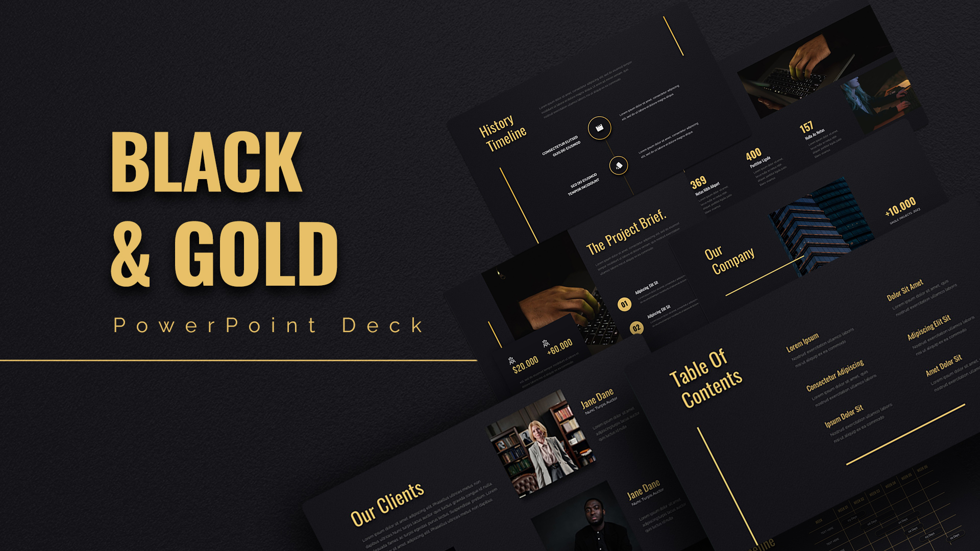 Black and Gold PowerPoint Presentation Slide