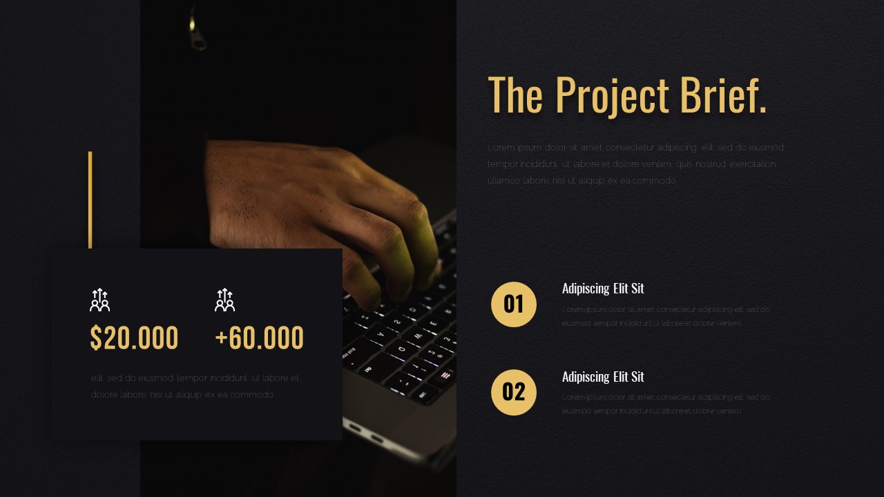 Black and Gold Project Brief PowerPoint Presentation Template