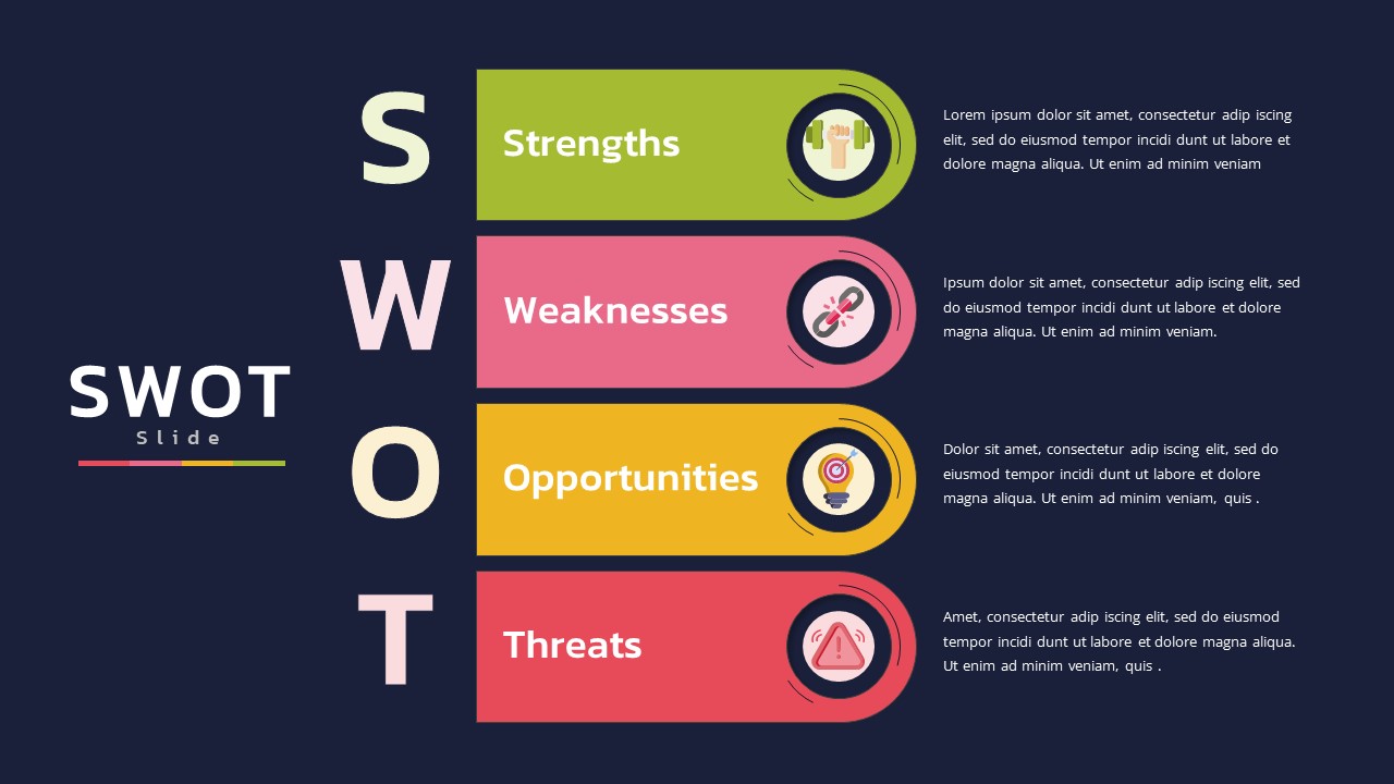 Business Restructure SWOT Analysis PowerPoint Template Dark