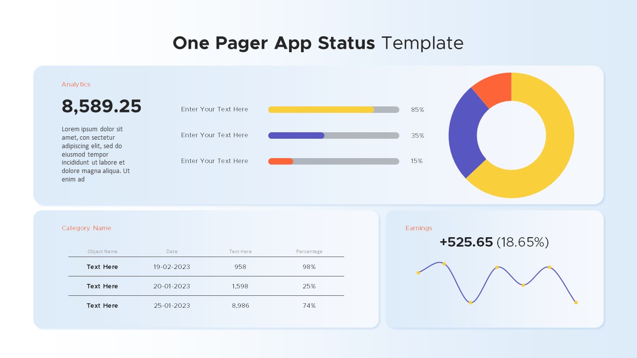 One Pager App Status PowerPoint Template