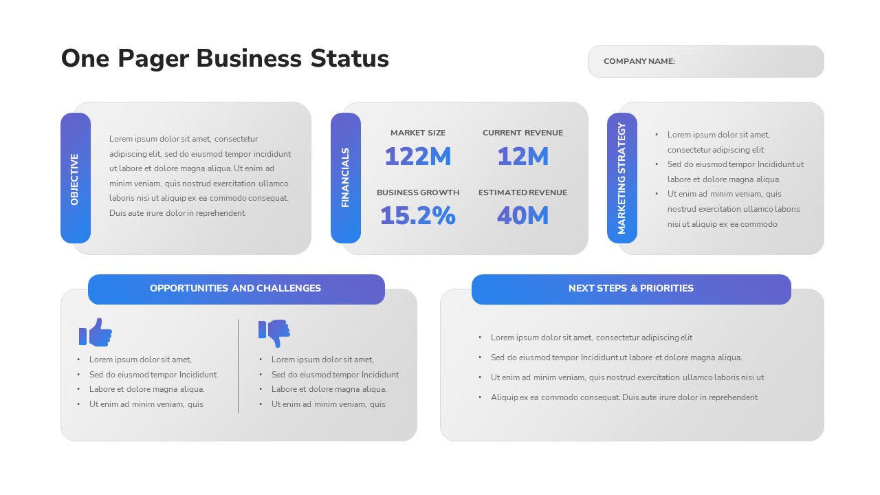 One Pager Business Status PowerPoint Template