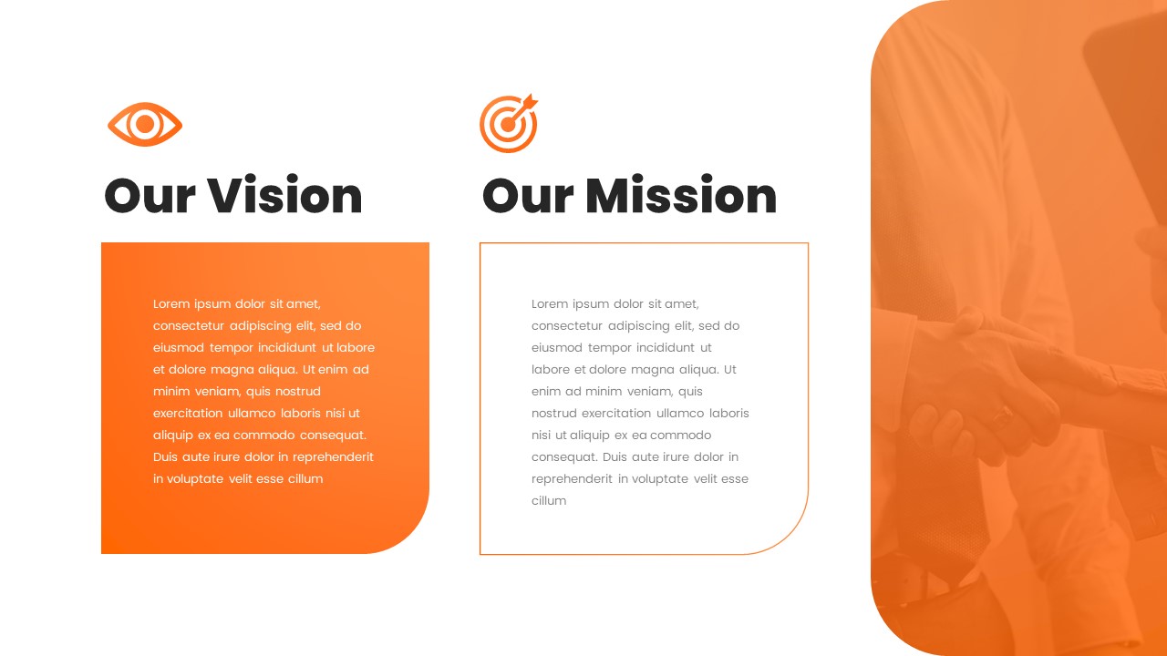 Orange theme vision mission presentation template