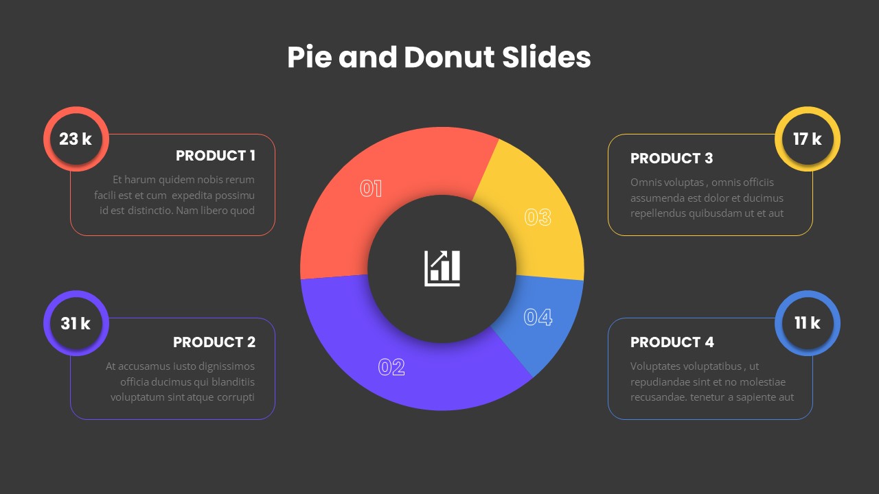 Pie And Donut Slide PowerPoint Template Dark