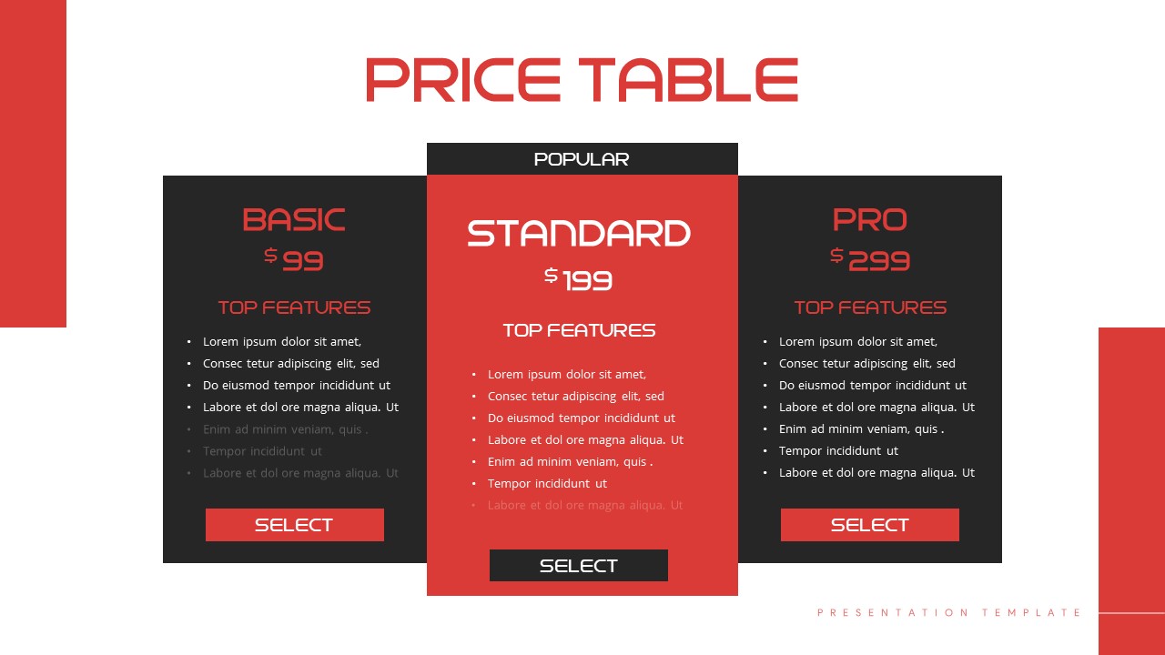 Red Presentation pricing slide