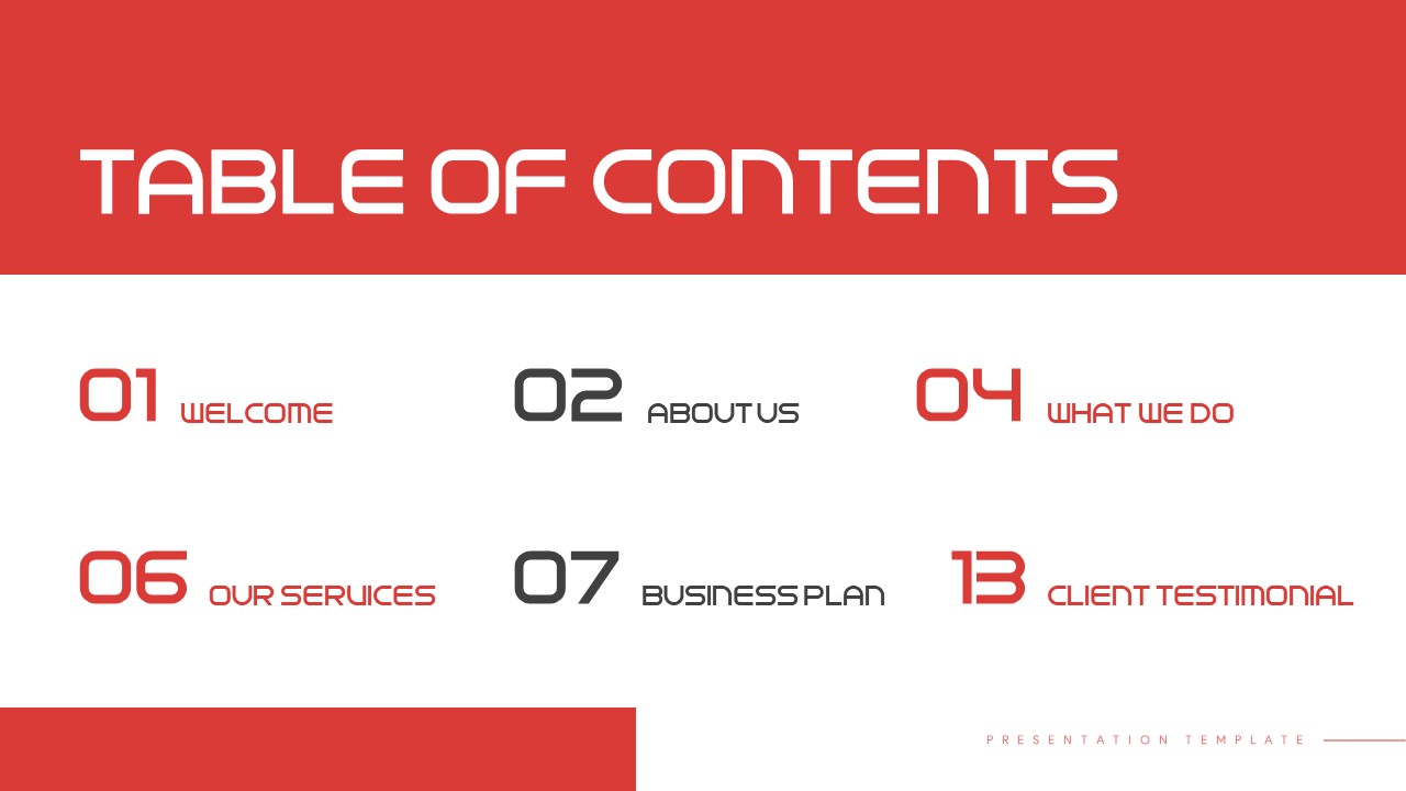 Red Presentation table of contents Template