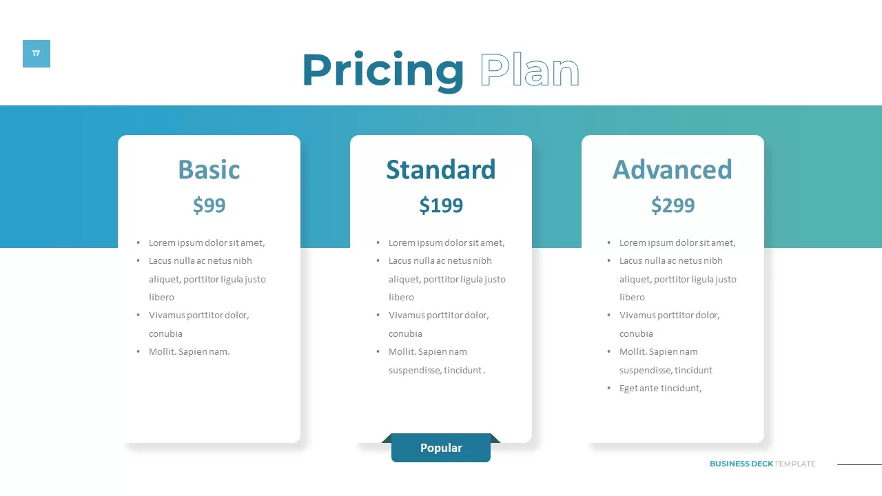 pricing plan business deck template