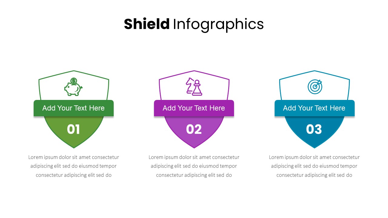 3 Items Shield Infographic PowerPoint Template